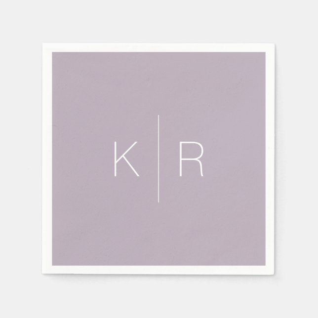 Serviette En Papier Mariage simple moderne Dusty Lilac Monogram (Devant)