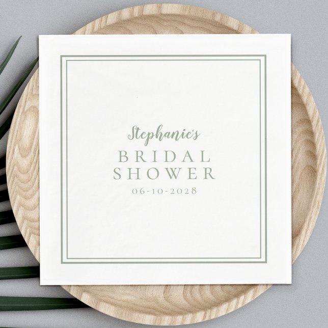 Serviette En Papier Mariage Simple Moderne Shower de Mariée Vert Sauge (Sage Green Bridal Shower Wedding Simple Modern Napkins)