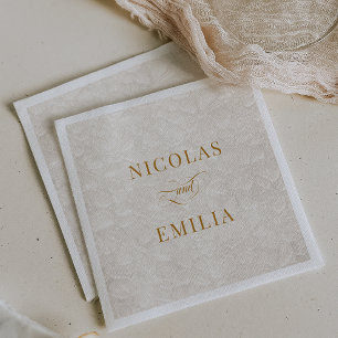 Serviette En Papier Mariage simple motif floral or beige