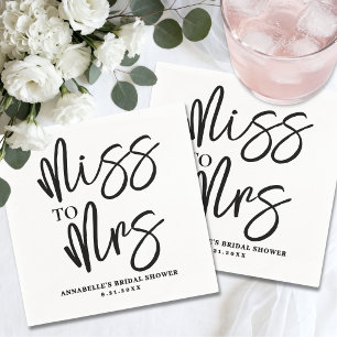 Serviette En Papier Mariage Simple Script Noir et Blanc pour une Baby