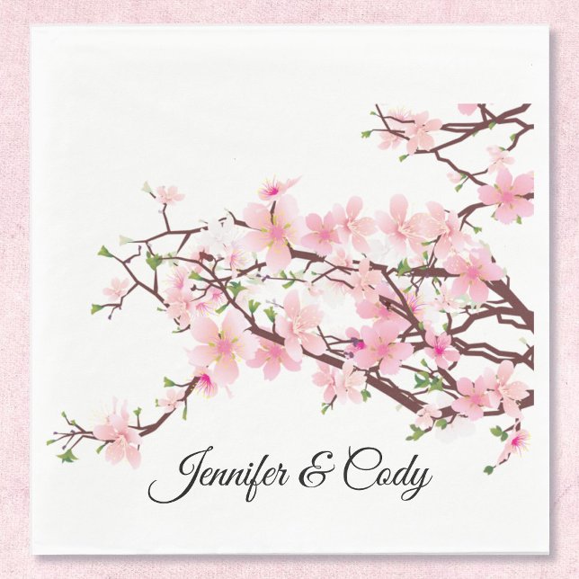 Serviette En Papier Mariage Spring Cherry Blossoms Ajouter des noms Na (Créateur téléchargé)