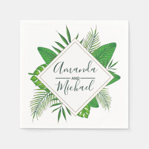 Serviette En Papier Mariage sur la plage aux feuilles tropicales aquar