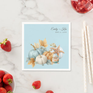 Serviette En Papier Mariage sur la plage d'automne Citrouille