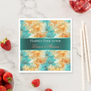 Serviette En Papier Mariage Tangerine Turquoise