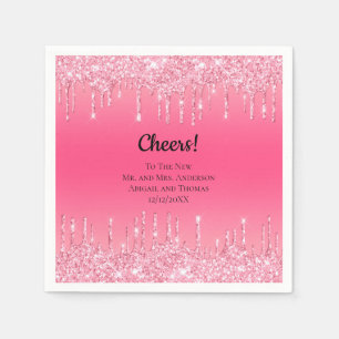 Serviette En Papier Mariage Tendance Paillettes Rose Personnalisé