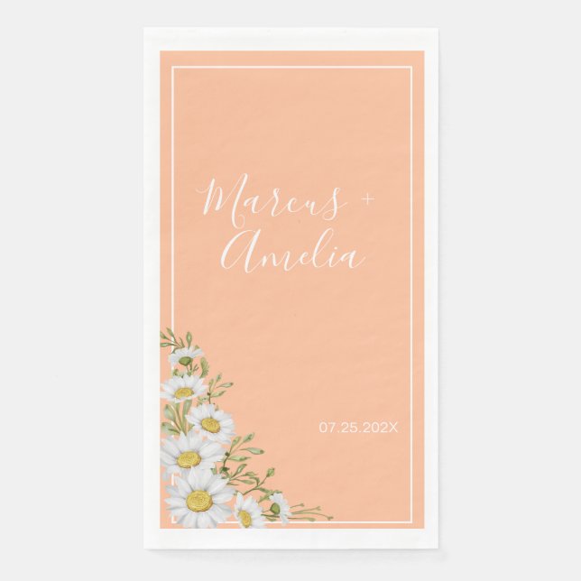 Serviette En Papier Mariage tendance Peach & White Daisies (Devant)