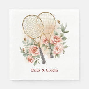 Serviette En Papier Mariage Tennis avec raquette et fleurs