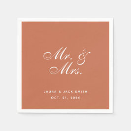 Serviette En Papier Mariage Terracotta M. et Mme Brown White Script