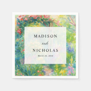 Serviette En Papier Mariage Thème Jardin Aquarelle Fantaisiste