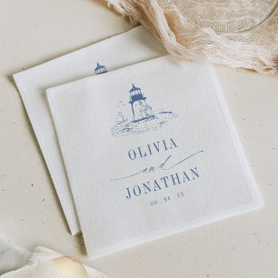 Serviette En Papier Mariage Toile Bleue Phare Côtiers
