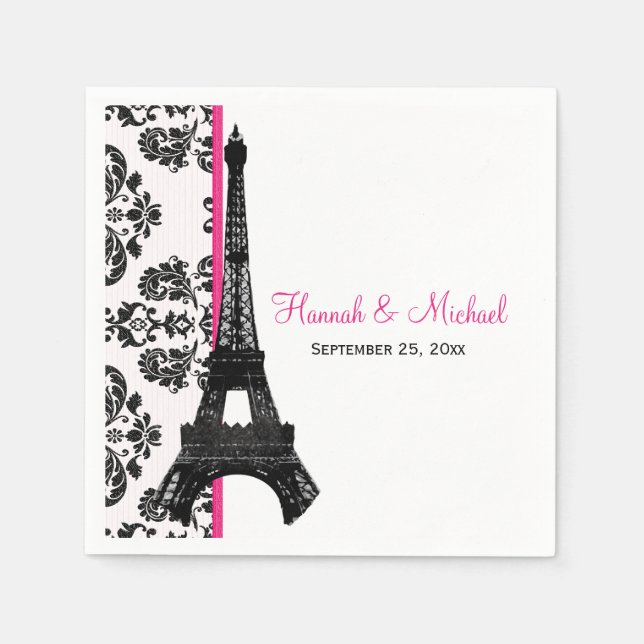 Serviette En Papier Mariage tour Eiffel rose chaud (Devant)
