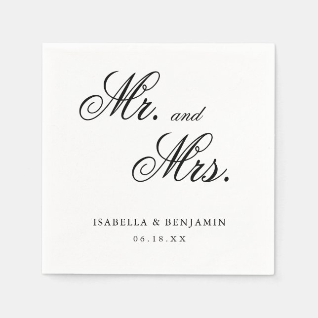 Serviette En Papier Mariage traditionnel noir et blanc Formal élégant (Devant)