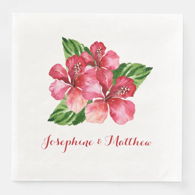Serviette En Papier Mariage tropical de l'Hibiscus rouge (Devant)