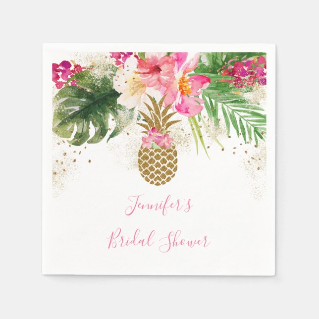 Serviette En Papier Mariage Tropical Floral avec Ananas pour une Fête  (Devant)