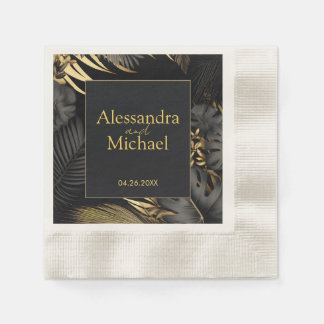 Serviette En Papier Mariage Tropical Noir Moderne Sauvez Les Dates