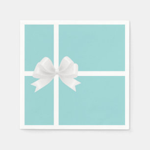 Serviette En Papier Mariage Turquoise Bleu Grand Nœud Blanc