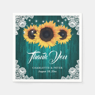 Serviette En Papier Mariage Turquoise en dentelle de bois rustique