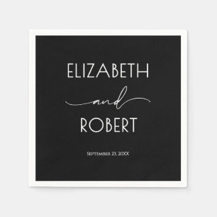 Serviette En Papier Mariage Typographie Moderne Noir et Blanc
