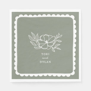 Serviette En Papier Mariage végétal vert Sage Botanique Scalloped
