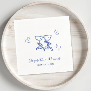 Serviette En Papier Mariage Verres à Vin Bleus Dessinés à la Main Fant