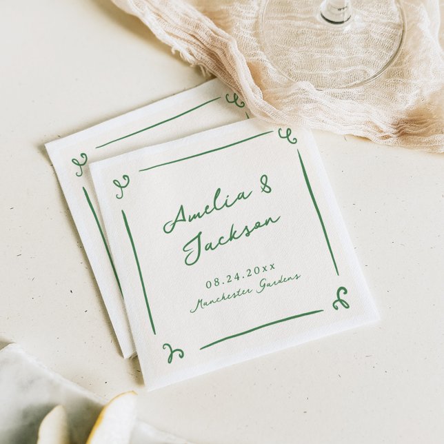 Serviette En Papier Mariage vert à main lunaire tiré (Créateur téléchargé)