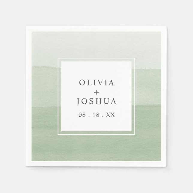 Serviette En Papier Mariage vert aquarelle (Devant)