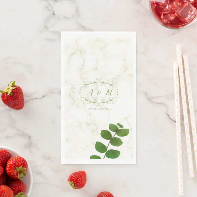 Serviette En Papier Mariage Vert Chic (En situation)