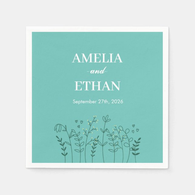 Serviette En Papier Mariage vert fleur sauvage (Devant)
