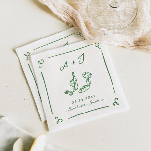 Serviette En Papier Mariage Vert Nourriture & Vin Dessiné à la Main de