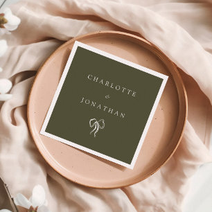 Serviette En Papier Mariage vert olive élégant moderne