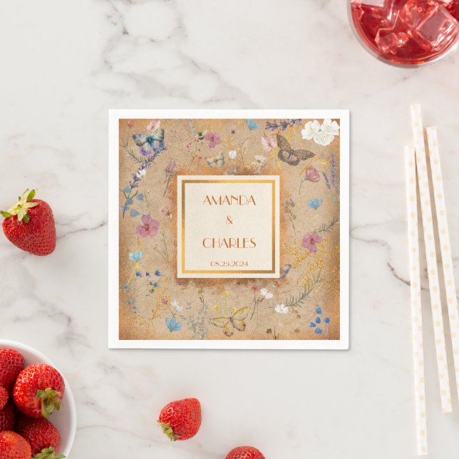Serviette En Papier Mariage vintage Boho Butterfly Garden (En situation)