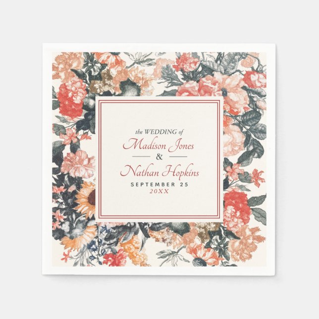 Serviette En Papier Mariage vintage d'aquarelle (Devant)