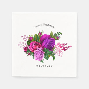 Serviette En Papier Mariage Vintage Fuchsia et Violet Shabby