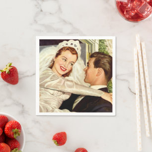 Serviette En Papier Mariage vintage Nouveaux mariés, Mariée heureuse e