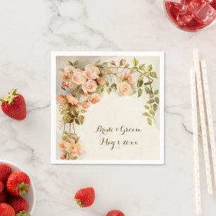 Serviette En Papier Mariage Vintage Rose Antique Fleur Rose