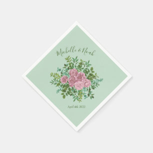Serviette En Papier Mariage Vintage Vert & Rose Pastel Floral
