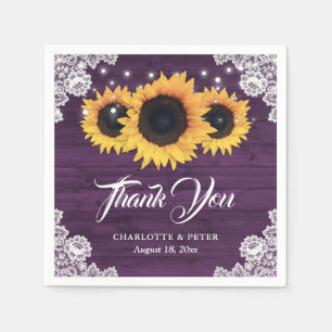 Serviette En Papier Mariage violet de dentelle de bois rustique