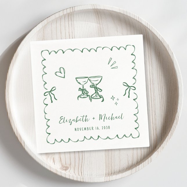 Serviette En Papier Mariage Wavy Frame vert Whimsical (Créateur téléchargé)