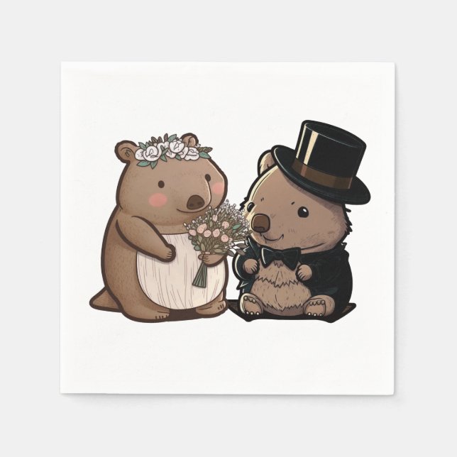 Serviette En Papier Mariage Wombat (Devant)
