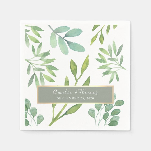 Serviette En Papier Mariages botaniques Sage Green (Devant)