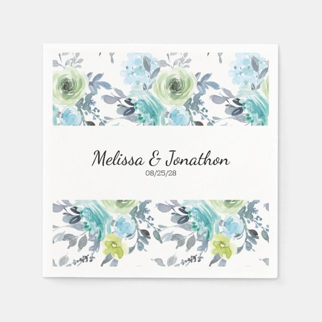 Serviette En Papier Mariages de fleurs bleu clair jaune vert (Devant)
