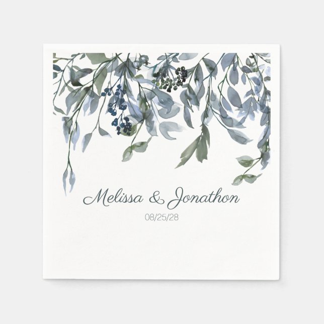 Serviette En Papier Mariages floraux verts Sage Silver (Devant)