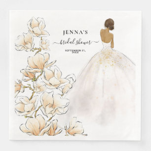 Serviette En Papier Mariée au magnolia à l'aquarelle Fête prénuptiale