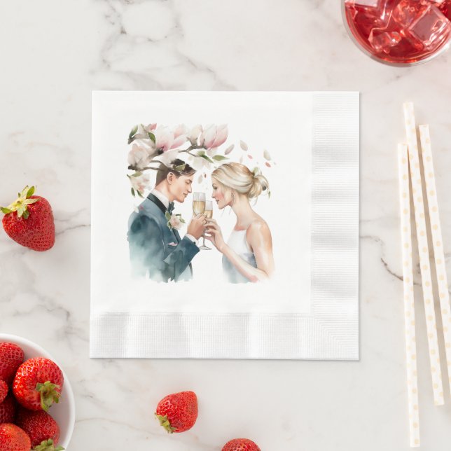 Serviette En Papier Mariée et Champagne de chambre Magnolias (En situation)