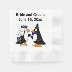 Serviette En Papier Mariée et groom Penguin Mariage Art