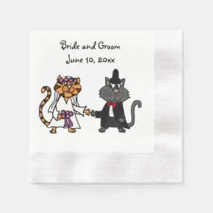Serviette En Papier Mariée et marié drôle Chat Mariage Art