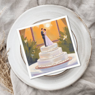 Serviette En Papier Mariée et marié gâteau de mariage brunette aquarel