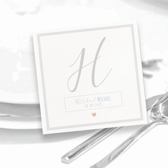 Serviette En Papier mariée noms de mariée sur mariage blanc chic (Créateur téléchargé)