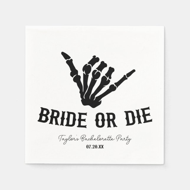 Serviette En Papier Mariée ou mort Rockstar Skeleton Bachelorette Part (Devant)