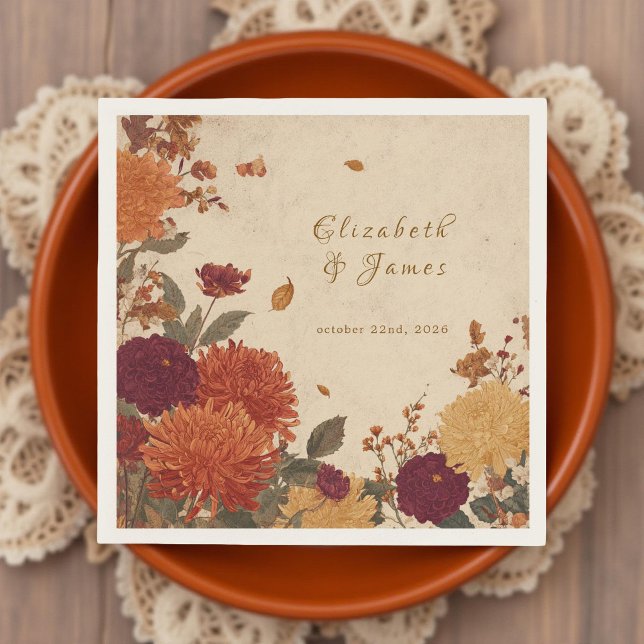 Serviette En Papier Marigold Bordure Rustique Boho Automne Mariage Flo (Créateur téléchargé)